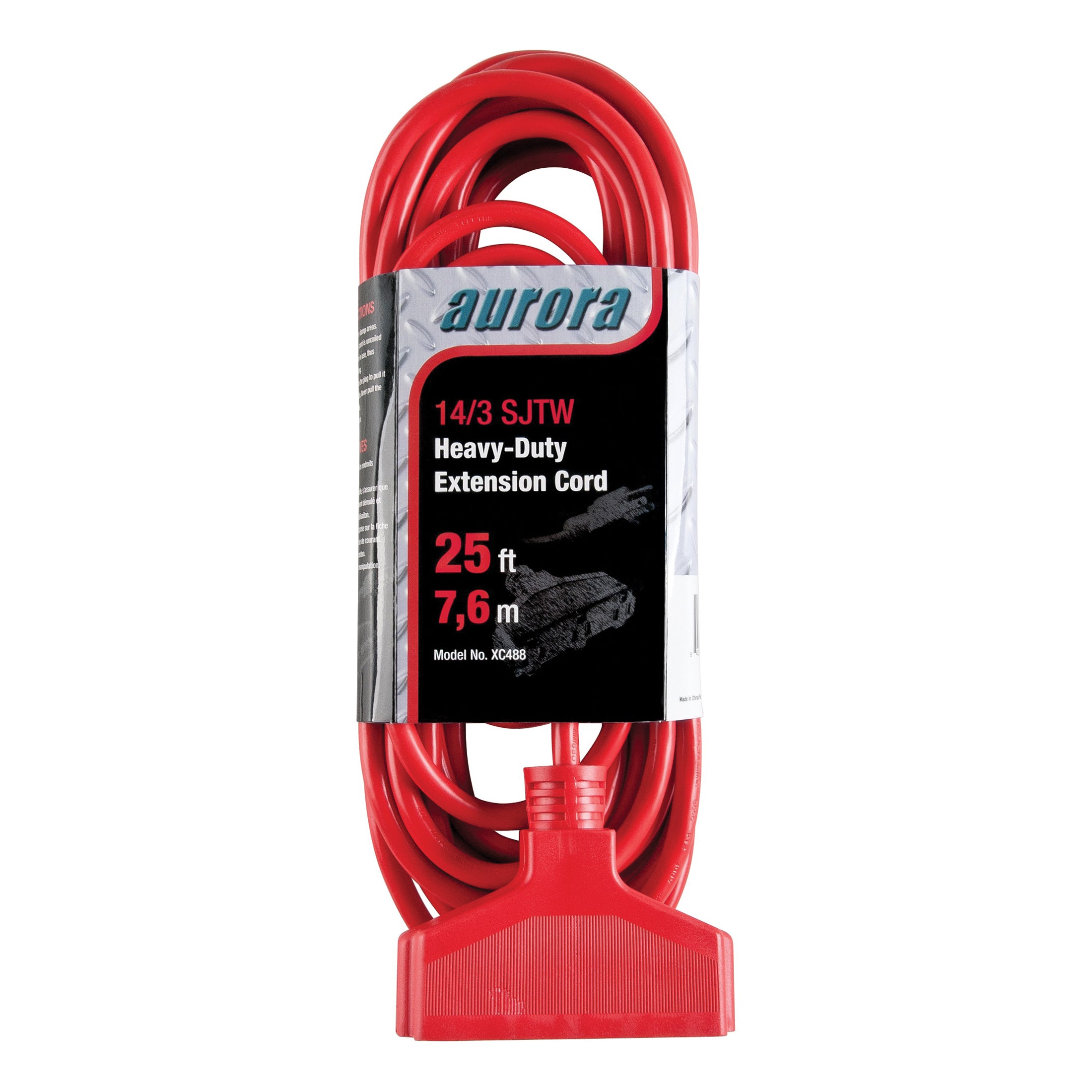 aurora tools® XC488 Heavy Duty SJTW Triple Tap Extension Cord, 300 V, 15 A, 1875 W, 25 ft L Cord, 3 Conductors